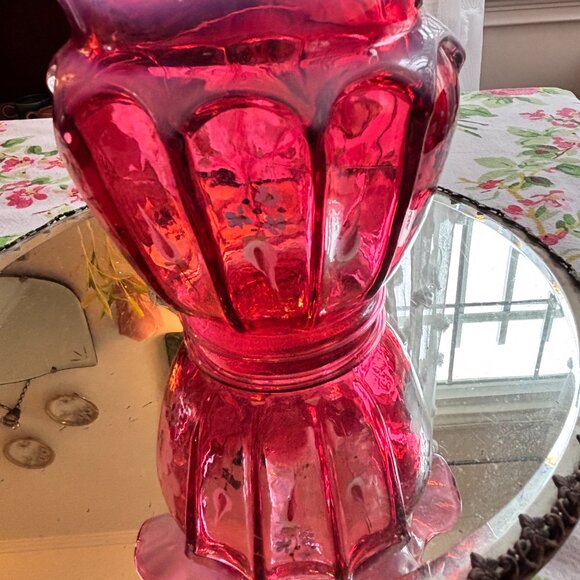 Fenton Glass Basket Cranberry Opalescent Open Heart Arches Bill and George - Picture 4 of 13